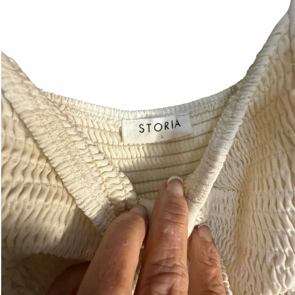 Storia Cream Floral Eyelet Maxi Dress with Bow Front Ruffle Straps Lrg - Picture 4 of 13